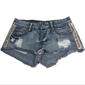 Others Follow Blue Denim Distressed Shorts
